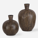 Uttermost 17116 Islander Black Vases Set of 2 with Hand Applied Bamboo Stripes in Terra Cotta