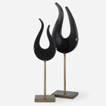 Uttermost 18136 Black Flame Sculptures Set Of 2 on Brushed Brass Stands