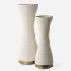 Uttermost 18142 Ridgeline White Ceramic Vases with Horizontal Ridges and Gold Bases Set of 2