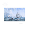 Painting of ships at sea with a clear sky