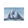 Sailing ship with white sails on a blue background