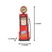 Red vintage-style gas pump with dimensions labeled on a white background