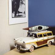 Old Modern Handicrafts 1957 Ford Woody-Look Country Squire Model – 1:15 Iron Vintage Wagon with Roof Kayak, 13.5