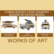 Old Modern Handicrafts 1957 Ford Woody-Look Country Squire Model – 1:15 Iron Vintage Wagon with Roof Kayak, 13.5