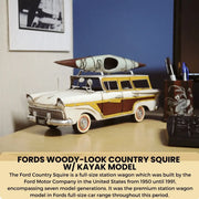 Old Modern Handicrafts 1957 Ford Woody-Look Country Squire Model – 1:15 Iron Vintage Wagon with Roof Kayak, 13.5