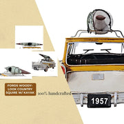Old Modern Handicrafts 1957 Ford Woody-Look Country Squire Model – 1:15 Iron Vintage Wagon with Roof Kayak, 13.5