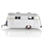 Handcrafted Camping Trailer Model – 6 Inch Height – Iron Miniature Silver Travel Trailer By Old Modern Handicrafts