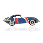 Old Modern Handicrafts 1961 E-Type Jaguar Model Car – Handmade Iron, British Flag Paint, 13" Length