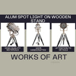 29 Inch Height Floor Spotlight – Alum and Wood Lamp for Home or Office