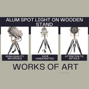 29 Inch Height Floor Spotlight – Alum and Wood Lamp for Home or Office