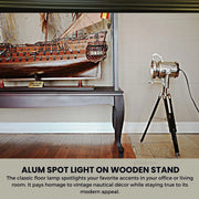 Vintage Style Alum Spot Light – 29 Inch Height – Wooden Stand Floor Lamp