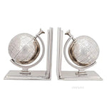 Globe Bookend Set – Shiny Aluminum – Decorative Office & Study Accent By Old Modern Handicrafts