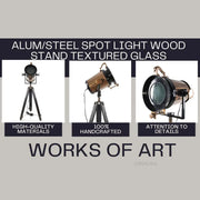 Alum/Steel Spot Light Wood Stand – 65.5 Inch Height – Textured Glass Floor Lamp By Old Modern Handicrafts
