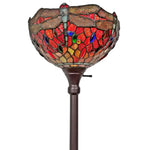 Amora Lighting Tiffany Style Dragonfly Torchiere Floor Lamp – 72 Inch High Handcrafted Stained Glass Shade with Vintage Base