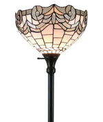 Amora Lighting White Color Torchiere Floor Lamp – 72 Inch Tall Handcrafted Stained Glass Shade with White & Bronze Finish