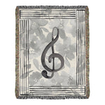 Manual Woodworkers and Weavers Music Note with Flowers Treble 2.5-Layer Woven Throw Blanket, 50x60 Inches, Musical Themed Cotton Tapestry