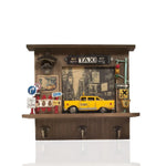 Old Modern Handicrafts NYC Checker Taxi Shadow Box – Vintage Wall Decor with Key Hooks & Bottle Opener, 13"