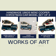 Decorative Mini Cooper Christmas Cars – Handmade Iron Set of 2 – 1960s Style