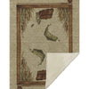 Rug with fishing design featuring fish, rocks, and grass on a beige background