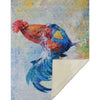Rug with a colorful rooster design on a textured background