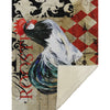 Decorative rug with a rooster design on a checkered background
