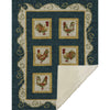 Decorative rug with rooster patterns on a blue background