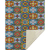 Colorful patterned rug with geometric design on a white background