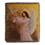 Manual Woodworkers and Weavers Angel with Dove Woven Throw Blanket, 50x60 Inches, Inspirational Cotton Tapestry for Comfort & Home Decor