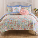 Alice 3-Piece Pastel Quilt Set – Quilt with Two Pillow Shams, Floral, Reversible Cotton & Microfiber Bedding by Greenland Home Fashions