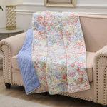 Alice Throw Quilt – 50"x60" Pastel Watercolor Floral, Reversible Lightweight Cotton & Microfiber Throw by Greenland Home Fashions