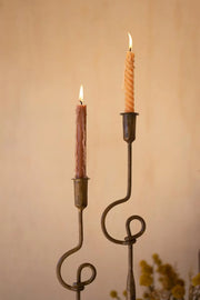 Set of 2 Antique Brass Forged Iron Taper Candle Holders 30