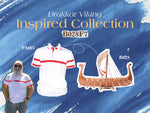 Viking Combo Set – 20" H Drakkar Ship Model with Red and White Polo Shirt By Old Modern Handicrafts