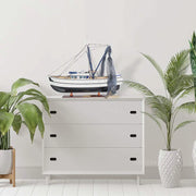 Coastal Shrimp Boat Model – Black & White Decor for Nautical Homes