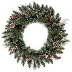 Vickerman B166325LED 24" Snow Tipped Pine and Berry Artificial Christmas Wreath Warm White Dura-lit LED Mini Lights