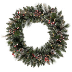 Vickerman B166331LED 30" Snow Tipped Pine And Berry Artificial Christmas Wreath Warm White Dura-Lit Led Mini Lights
