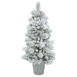 Vickerman B160251 5' Potted Flocked Ashton Pine Artificial Christmas Tree With 150 Clear Lights