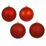 Vickerman N591503DA 6" Red 4-Finish Ball Ornament Assortment 4 Per Box