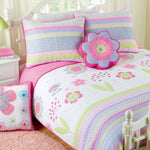 Whimsical Flower Accent Pillow – Pink & Purple Round
