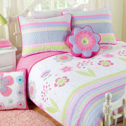 Whimsical Flower Accent Pillow – Pink & Purple Round