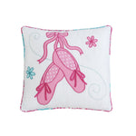 Ballerina Girl Pink Floral Shoes Square Decor Throw Pillow 15"x15" Cotton White Pink Embroidered By Cozy Line Home Fashions