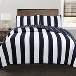 Ameristar Sailor Blue White Striped Cotton Reversible Quilt Bedding Set – Patchwork Style by Cozy Line Home Fashions