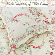 Khaki Cream Floral Reversible Quilt Set