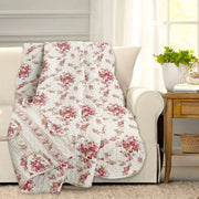 Vintage Rose Floral Quilted Throw Blanket – Shabby Chic Decor
