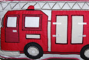 Kids Fire Truck Throw Pillow – Red Blue Decorative Accent