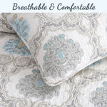 Aqua Gray Damask Quilt Set – Modern Bedroom Bedding