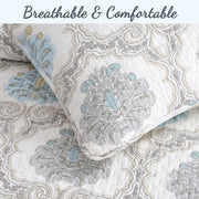 Aqua Gray Damask Quilt Set – Modern Bedroom Bedding