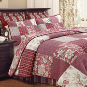 Red Floral Patchwork Quilt Bedding Set – Reversible Cotton