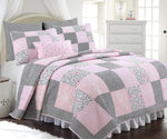 Quilt Lovett Pink Butterfly Patchwork Cotton Reversible Bedding Set by Cozy Line Home Fashions