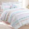 Ruffled Floral Reversible Quilt Set – White Pink Blue Bedding