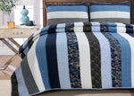 Quilt Petrey Blue Stripe Real Patchwork Cotton Reversible Bedding Set by Cozy Line Home Fashions